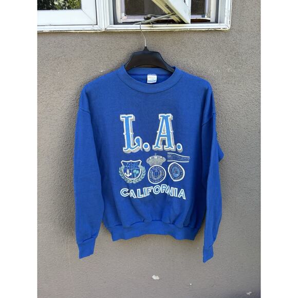 Vintage Los Angeles The University Crew Neck Sweatshirt Size XL Blue Made In USA - Picture 1 of 9